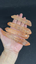 Load and play video in Gallery viewer, Tangerine Raw Lemurian quartz generator with crystal info card ZF73
