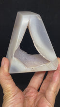 Load and play video in Gallery viewer, Super Sparkly agate druzy sacred geometry triangle free form portal crystal info card T105
