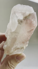 Load and play video in Gallery viewer, Raw Pink Dreamiscle Lemurian quartz from Diamantina Mine Brazil Z90 with crystal card info
