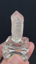 Load and play video in Gallery viewer, Rare raw pink Lithium quartz point ZF30 with crystal info card
