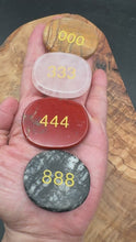 Load and play video in Gallery viewer, Set of 4 Angel Number Palm Stones – 000 • 333 • 444 • 888 | Crystal Pocket Stones
