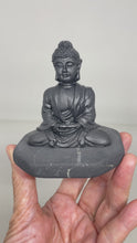 Load and play video in Gallery viewer, Shungite carved Buddha with crystal info card  protection altar ZF39
