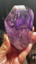 Load and play video in Gallery viewer, Smoky Amethyst geometric free form with crystal info card R10T
