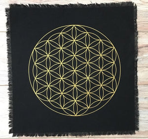 Flower of Life black linen crystal grid- Free shipping - The7directions