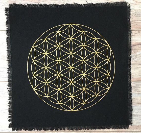 Flower of Life black linen crystal grid- Free shipping - The7directions
