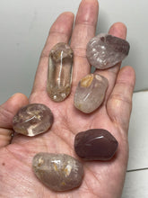 Load image into Gallery viewer, Set of 2 Rare tumbled Brazilian pink lithium phantom quartz release Z18 with crystal info card
