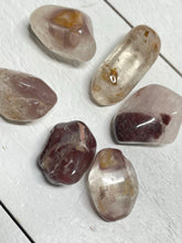 Load image into Gallery viewer, Set of 2 Rare tumbled Brazilian pink lithium phantom quartz release Z18 with crystal info card
